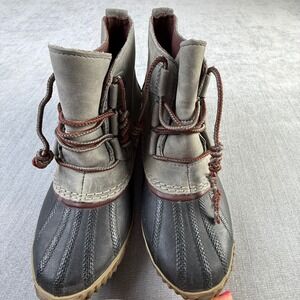 Sorel Out N About Waterproof Duck Boots Grey Black Leather Ankle Womens 7